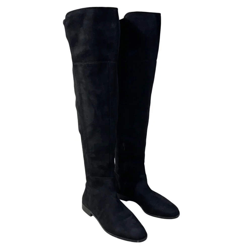 Ann Taylor OTK Carlene Boot Black Flat Suede Size 8 Almond Toe